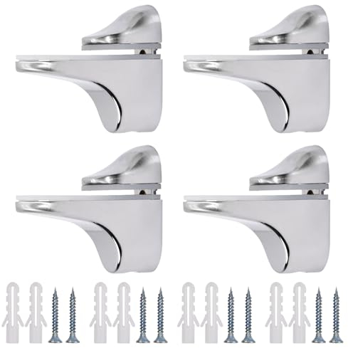 Wisebom 4 Stück Verstellbare Glasregalhalterung, Verstellbare Glasregal Halterung mit Schraube, Glasregal Wandregal Halterung für Holz-/ Glasregale mit Einer Dicke von 3-21 mm