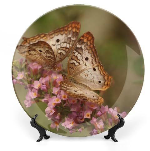 Butterflies Flowers Decorative Plate for Wall Ceramic Home Wobble-Plate with Display Stand Table Decor Ornament Thanksgiving Christmas Decoration Porcelain Dinner Plate Dessert Dish 6