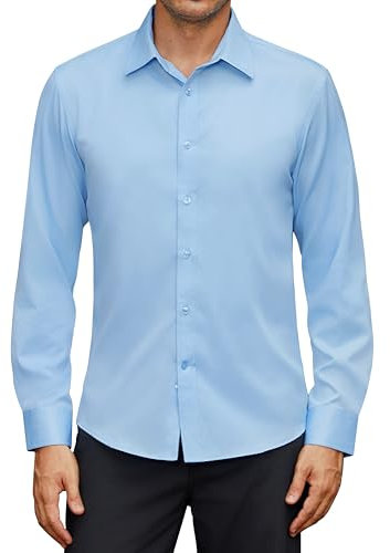 siliteelon Shirts for Men Adult Long Sleeve Blue Mens Casual Work Shirt for Men Dress Wedding Business Office Mens Shirts 2XL