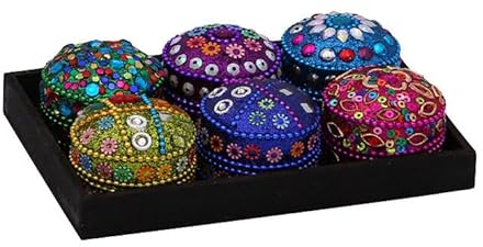 Schmuckdosen 6 Stück | Orientalisch | bunt mit Strasssteinen | Schmuckkästchen | Schatulle bunt Ø 4,5cm, Höhe ca. 3cm