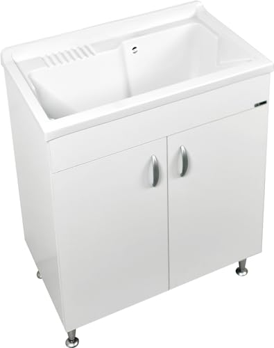 Mobile lavatoio lavanderia ATHENA con pilozzo L 80 P 50 con asse di lavaggio in legno sifone resistente ad acqua e umidità (80 x 50)