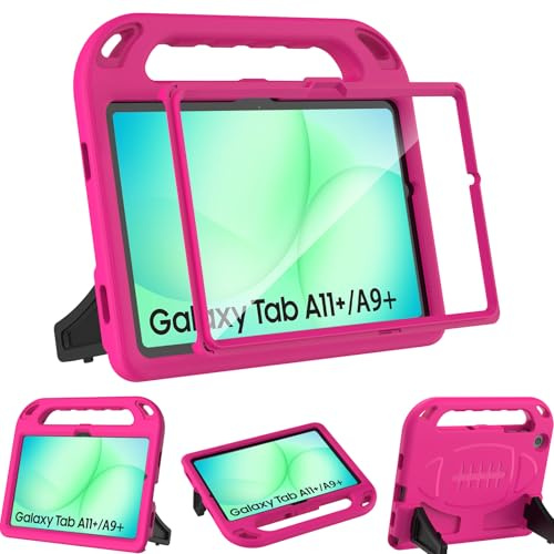 TOPWANT Case for Galaxy Tab A11+ Plus/A9+ Plus 11 inch 2025/2023, Rose | Shockproof Lightweight Convertible Handle Protective Cover, Built-in Screen Protector, Stable Stand, Protable Handle