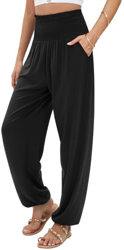 QIANXIZHAN Women's Harem Pants, Joggers Sweatpants Lounge Yoga Boho Clothes with Pockets Black