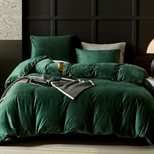 WARMDERN Emerald Green Duvet Cover Queen Size Flannel Duvet Cover Bedding Sets, 3pcs Ultra Soft Luxury Textured Modern Duvet Covers with Zipper Closure(Emerald Green, Queen)