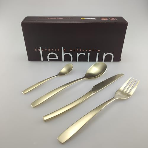 Lebrun Couverts CABANA OR BLANC - Ménagère 16 pcs - Service de table pour 4 personnes - 4 cuillères à soupe, 4 cuillères à café, 4 fourchettes, 4 couteaux de table - Design moderne - Marque Française