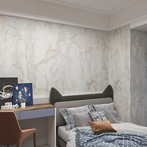 JSEVEM 80CM×4M Hellblau Gold Marmor Selbstklebende Tapete Klebetapete Selbstklebend Möbel Klebefolie Steinoptik Marmoroptik Mamorfolie Wasserfest Möbelaufkleber Küche Wohnzimmer Selbstaufkleben Papier