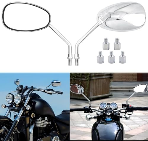 KEEPDSGN Espejos laterales para motocicleta M10 M8, E9 Espejo Retrovisor Cromado Moto Compatible para Yamaha Bobber ATV Street Bike Cruiser Chopper Cafe Racer