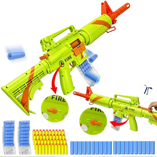 ZONZTER Toy Gun Classic M16 Electric Automatic Rifle Auto-Manual Shell Ejecting Double Modes Toy Foam Blaster with 40 Darts 20 Bullet Cases 2 Magazines Toys for 8-14+ Years Birthday Gift (Green)