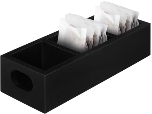 Alipis Boîte À Thé En Bois Noire Avec Plusieurs Compartiments, Organisateur Compact Et Élégant Pour Sachets De Thé, Rangement Pratique Et, Dimensions 24 X 8 X 5,5 Cm