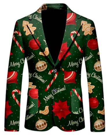 Mymyguoe Weihnachtsjacke Herren Xmas Blazer 3D Druck Suit Jacket Weihnachten Anzugjacke Slim Fit Herrensakko Weihnachtssakko Sportlich Sportsakko Weihnachtsanzug Comfort Urlaubsblazer