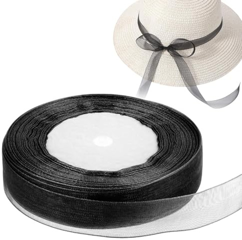 45M Schwarz Geschenkband Satinband, 20 mm Breit Dekoband Tüllband Stoffband, Schleifenband Schwarz für Geschenk Bänder zum Basteln Seidenband Hochzeit Brautstrauß Kuchen