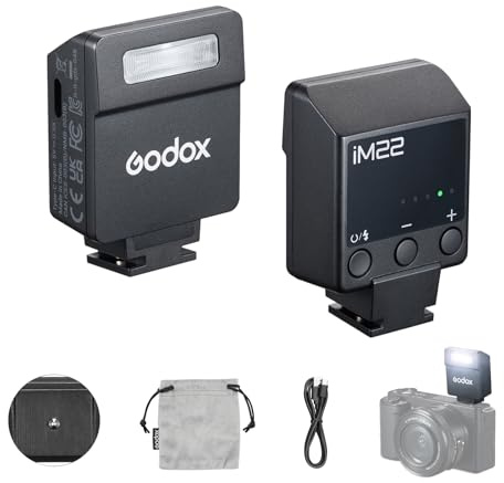 Godox iM22 Caméra Flash, Compact Flash de Poche, 5 Niveaux de Puissance, 440 Flashs à Pleine Puissance, Conception de Griffe à Contact Unique, Compatible avec Plusieurs Caméra Marques