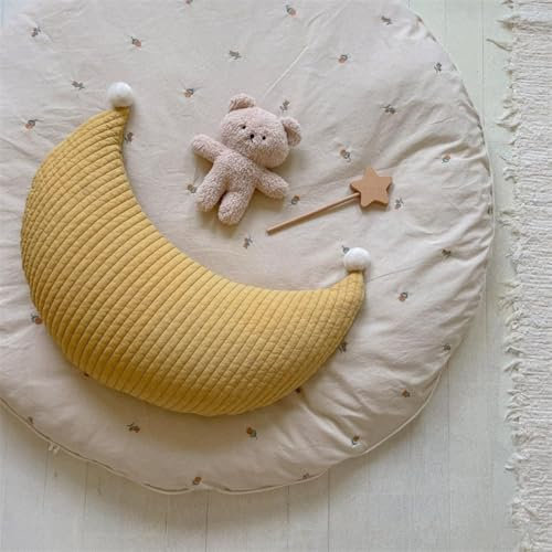 champracer Mond Plüschkissen, Kinder Kissen Mond, Weiche Flauschige Der Mond Zierkissen, Stern Wurfkissen für Mädchen Jungen Zuhause Schlafzimmer (Gelb,60x25x10 cm)