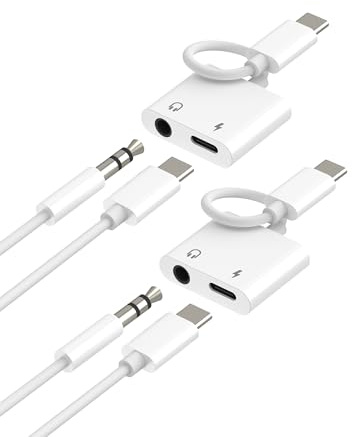 Adaptador USB C a jack de audio auxiliar (2 unidades) para Apple auriculares de 3,5 mm de Apple, divisor de carga para iPhone 16 15 Pro compatible con Samsung Galaxy S25 S24 para iPad DAC coche