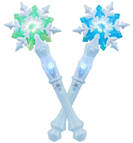 KingGlee Light Up Snowflake Wand with Music, Motion Sensitive Magic Princess Toy Wands for Kids Girls Birthday Roleplay Party Favor 2 Pack, Blue