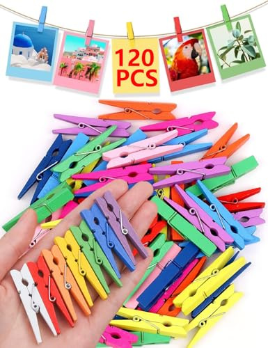 120x Mini Pinzas de Madera - Pinzas para Fotos decoración tamaño Mini Clips, Pinzas para la Ropa de Madera, Pinza de Decoración de Fotos (Color, 4,8cm)