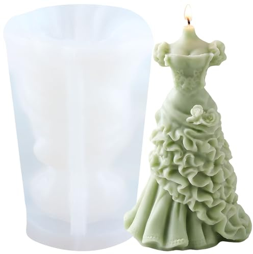 XIAOSHUI Robe de mariée en forme de bougie - Robe de princesse en silicone - Robe de mariée - Moule en résine pour bougies - Moule de décoration d'intérieur - Fabrication de bougies d'aromathérapie