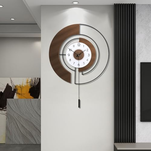 Gilacco Large Wall Clocks for living room, Silent Non-ticking Quartz Battery Operated with Pendulum, Walnut Wood Modern Decorative Wall Clock for Kitchen Bathroom Bedroom Home Wall Decor, 50x68CM