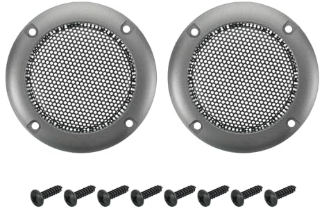 sourcing map 2 Pcs 2inch Black Speaker Grill Mesh Metal Woofer Guard Protector Dust Cover Iron Gray Decorative Circle ABS Frame with Screws for Home Audio Car Speaker Replacement