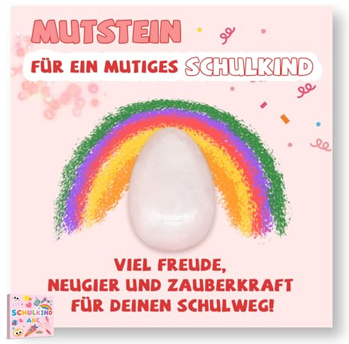 Rosa Einschulung Geschenk Glückssteine für Kinder, Mutstein für Kinder | Einschulung Mädchen, Schultüte Füllung Schulkind 2026 Mädchen, Glücksbringer Schulanfang mit Grußkarte und Geschenkbox