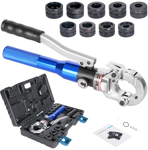AMZCNC Professionelle Crimpzange U-Kontur und M-Kontur Presswerkzeug mit 360° drehbarem Kopf, für Verbundrohr (16mm, 20mm, 25mm, 32mm) und Kupferrohr (12mm, 15mm, 18mm, 22mm, 28mm)