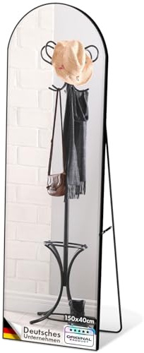 Miroir sur pied, à poser au sol, adossé au mur ou en fixation murale, cadre en alliage d'aluminium noir, verre trempé avec film de sécurité, pour chambre salon dressing et vestiaires,150x40 cm Madison