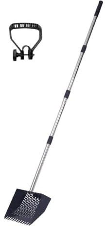 Pala ajustable de 3 secciones para residuos de aves de corral con agujeros de colador, construcción de acero inoxidable para limpieza de granjas, cavidad de metal inoxidable para limpieza de
