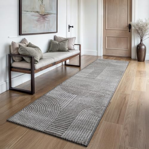 the carpet Everest - Moderner Kurzflor Teppich Hoch-Tief-Struktur, 3D-Effekt, weiche Oberfläche und hohe Flordichte, ideal für Wohnzimmer & Schlafzimmer, Grau, 80 x 300 cm