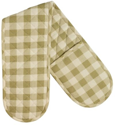 Anna Michelle Double Oven Gloves Green 100% Cotton Professional Heat Resistant Pizza Pot Holder Oven Mitts for Cooking Baking Grilling (Green)