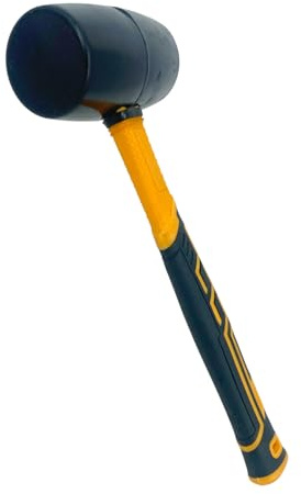 Heavy Duty Rubber Mallet 24oz – Solid Hammer for Slabs, Bricklaying, Tent Pegs, Tiling & Paving – Non-Marking Mallet with Non-Slip Grip – Durable Cellar Hammer for DIY & Professional Use (Yellow)