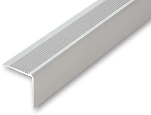 NALine® 43 x 43 x 1180 mm Treppenwinkel silberfarben gebohrt inkl. Montageset Treppenkantenprofil Treppenkante grob gerieft, stabil und rutschhemmend Innenmaß 40 x 40 mm