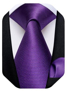 DiBanGu Mens Solid Color Tie and Pocket Square Set Woven Silk Plain Necktie & Handkerchief for Men Wedding Party Formal, Royal Purple
