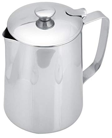 Pichet En Acier Inoxydable Tasse De Lait Pichet Cruche Avec Couvercle Pour Art Du Café Latte Pour Cuisine De Bureau Avec Poignée(1000 ml-Argent)