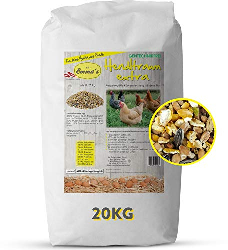 Emmas Hühnerfutter 20kg Hendltraum Extra Plus | Ergänzungsfutter für Legehennen | ohne Gentechnik | hergestellt in Österreich | ausgewogenes Futter mit Sonnenblumenkernen