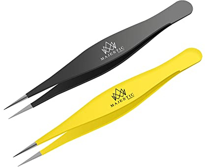 Majestic Bombay Fine Point Tweezers for Women and Men – Splinter Ticks, Facial, Brow and Ingrown Hair Removal–Sharp, Needle Nose, Surgical Tweezers Precision Pluckers best tweezers for chin hair