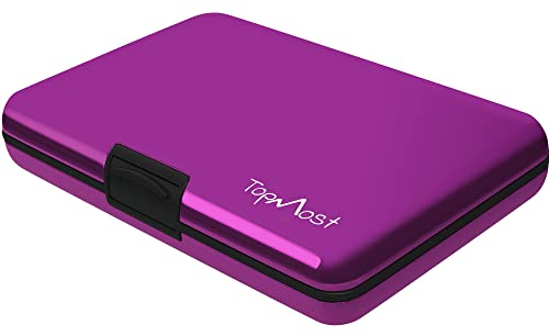 TopMost RFID-blockierendes Aluminium-Kreditkartenetui für Männer und Frauen – Steckplätze für 12 Karten und Rechnungen, violett, X-Small, Karten- und Geldscheinhalter