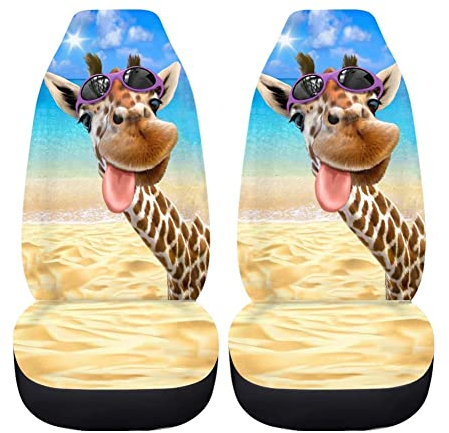 Chaqlin Autositzbezüge, Autositzschoner, universelle Passform für Auto, Lkw, Geländewagen, SUVs, Lieferwagen, 2 Stück, lustiges Giraffenmotiv