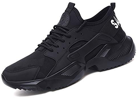 Annvia Safety Trainers for Mens Women Lightweight Steel Toe Cap Trainers Work Safety Shoes Breathable Ladies Safety Boots Non Slip Sneakers Black 47
