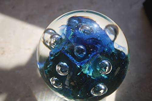 Briefbeschwerer, Traumkugel aus Glas, Durchmesser 7,5 cm, blau/grün