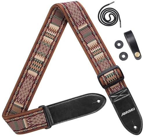 AMUMU Gitarrengurt – 5 cm Tribal-Muster – Nahtlos gewebt, Mikrofaserkunstleder-Enden – Für Akustik-, E- und Bassgitarren – Verstellbar von 92 bis 160 cm
