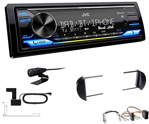 JVC KD-X472DBT 1-DIN Autoradio Bluetooth USB inkl DAB Antenne Einbauset passend für Volkswagen VW New Beetle und New Beetle Cabrio 1998-2010 schwarz