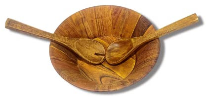 The Unique Enterprises Nature Handmade Large Wooden Salad Bowl | Handmade Wood Bowls |and Wooden2 Spoon Brown Wooden Bowl
