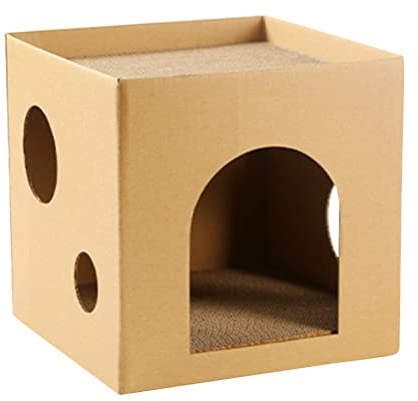VILLCASE Katzenhaus Pappe, 30 * 30 * 30cm Katzen karton Katzenkratzerhaus Halbgeschlossene Katzenhäuser Für Hauskatzen Wellpappe Katzenkratzspielzeug Für Katzenkätzchen