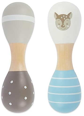 Bieco Baby Rassel Holz Reh | Hantelrassel | 2er Set | 19 cm | Kinder Rassel Musikinstrument | Holzrassel Baby Montessori Rassel Kinder ab 1 Jahr Rassel Baby 0-6 Monate Rasselring Baby