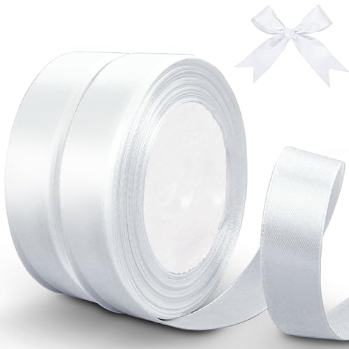 Bontiady Satinband weiss 20mm, 44m Geschenkband weiss, Schleifenband hochzeit, Schleifenband für Geschenkverpackung, Basteln, Weihnachten, Nähprojekte, Haarschleifen, Geburtstag Deko.