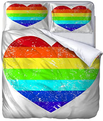 VACSAX Copripiumino 200x200Cm Set Di Biancheria Da Letto 3 Pezzi Microfibra Copripiumino Con Cerniera Cuori Colorati Morbida 3D Stampa + 2 Federe 51x75Cm Per Letto Matrimoniale Per Bambini