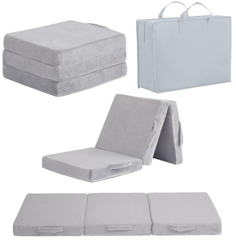 Givjoy Foldable Floor Mattress for Kids, Toddler Washable Tri Folding Floor Nap Mat for Sleeping Daycare, Child Trifold Futon Sofa Bed with Storage Bag for Playroom, Bedroom, Girls and Boys