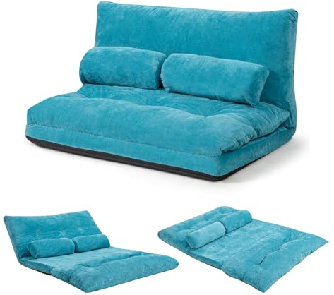 GOPLUS Bodensofa mit Schlaffunktion, 3 in 1 Sofabett mit Kissen & verstellbare Rückenlehne, Klappsofa Schlafsofa Schlafsessel für Wohnzimmer & Gästezimmer (Blau,178 x 98 x 18 cm)