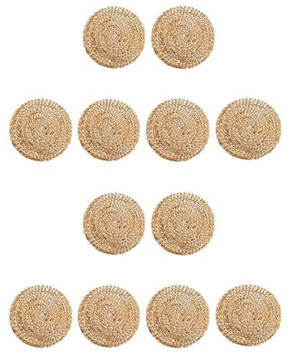 Set di 12 tovagliette rotonde in rattan intrecciato, in vimini naturale, in giacinto d'acqua