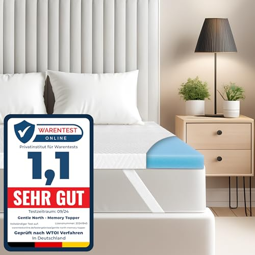 Hochwertiger Topper 140x200cm 5cm hoch - Matratzentopper mit weicher, kühlender Gel-Memoryschicht bis 100 kg - Ökotex 100 Zertifiziert - Bezug atmungsaktiv & waschbar
